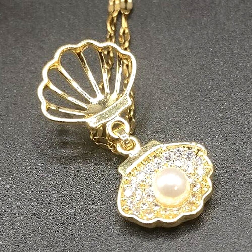 Gold Tone Necklace Seashell Pearl Locket Women's Valentine Birthday Gift